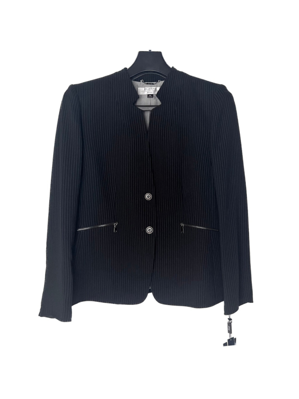 Tahari Arthur S Levine Pin Stripe Pant Suit Sz 14P Two Piece Set Pockets Belt